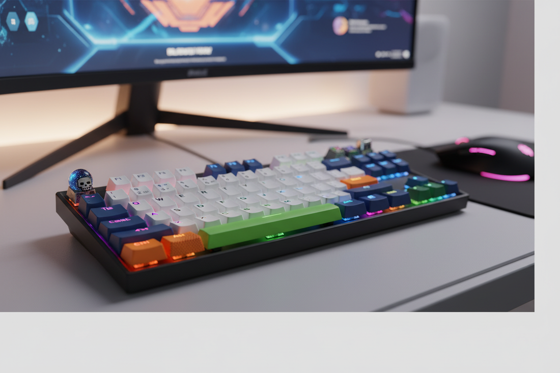 Colorful mechanical keyboard with custom keycaps for a gaming keycaps buying guide and setup inspiration