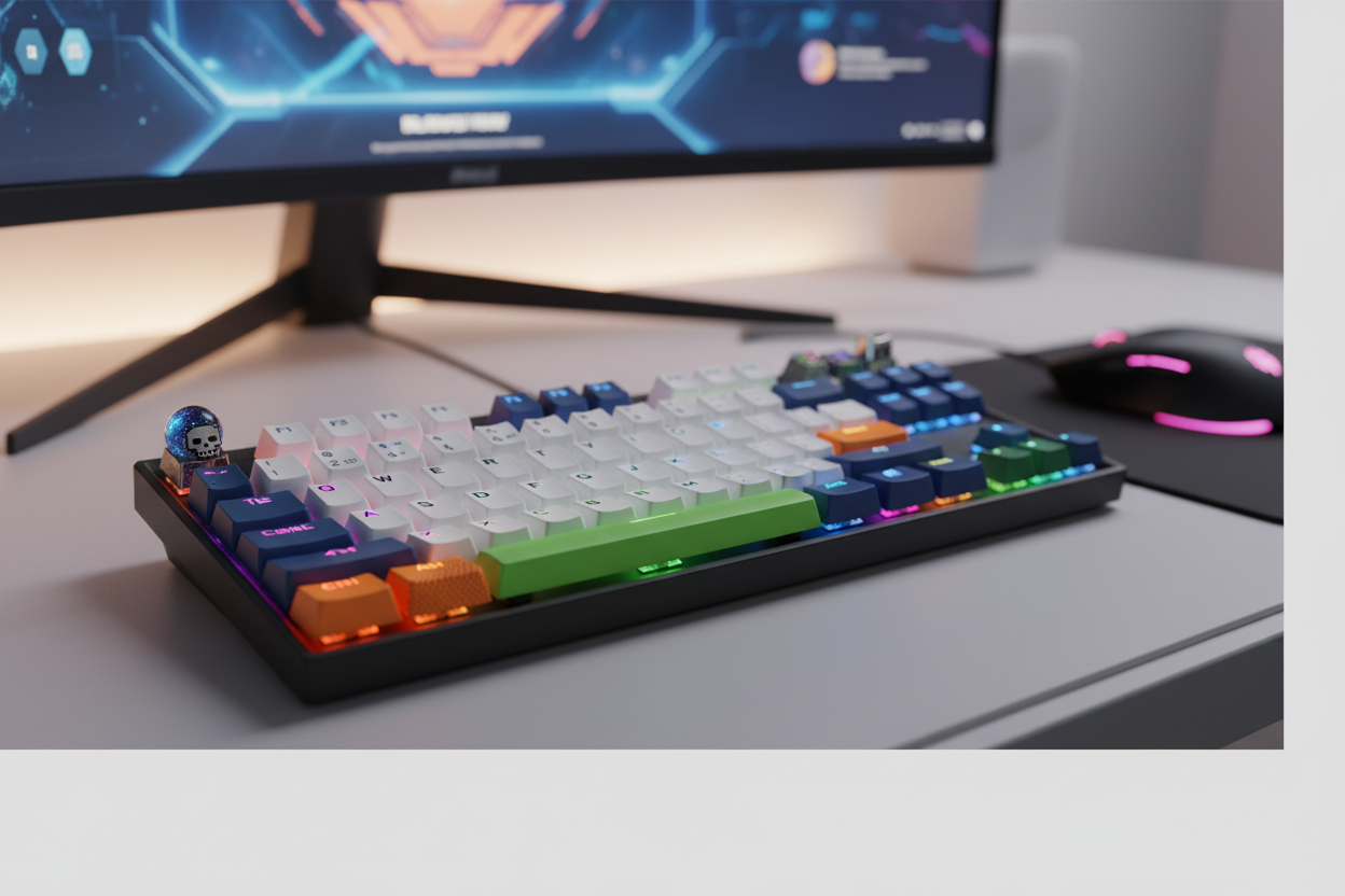 Colorful mechanical keyboard with custom keycaps for a gaming keycaps buying guide and setup inspiration